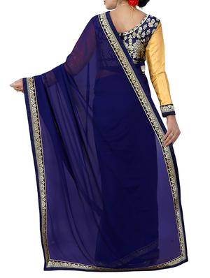 blue georgette bordered saree with blouse - 14506424 - Standard Image - 2