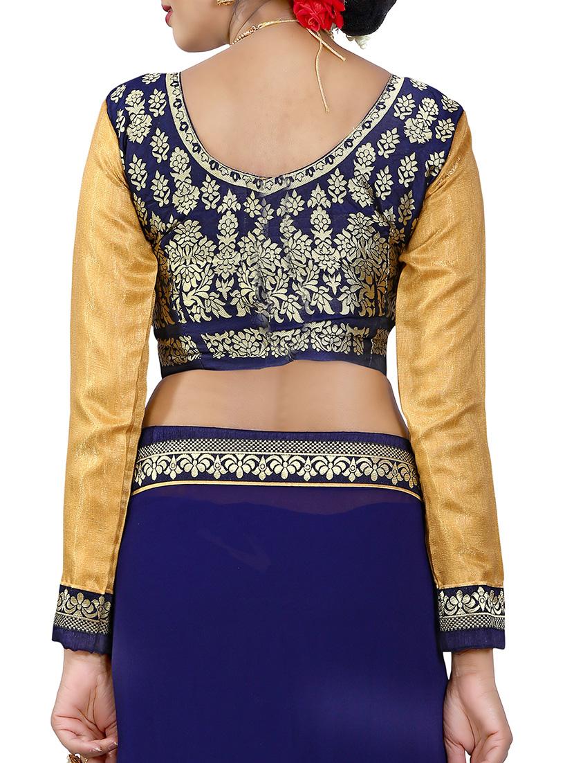 blue georgette bordered saree with blouse - 14506424 - Zoom Image - 4