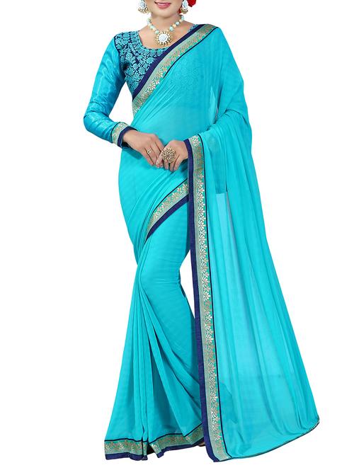 blue georgette bordered saree with blouse - 14506431 - Standard Image - 1