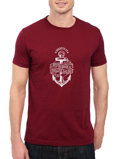 maroon cotton chest print tshirt - 14506436 - Standard Image - 1