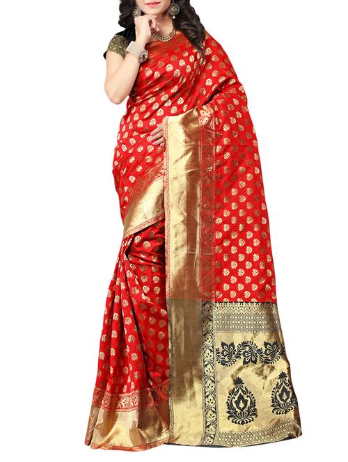 red banarasi saree with blouse - 14506535 - Very Small Image - 1