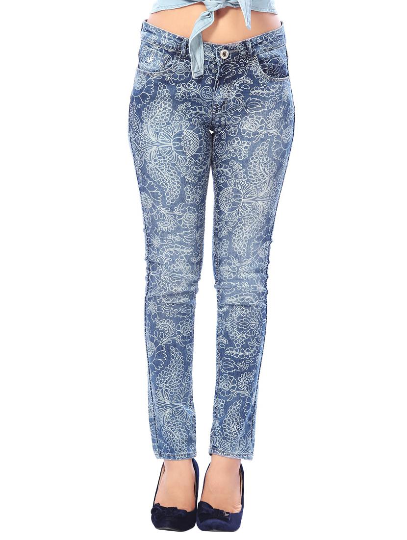 blue printed denim jean