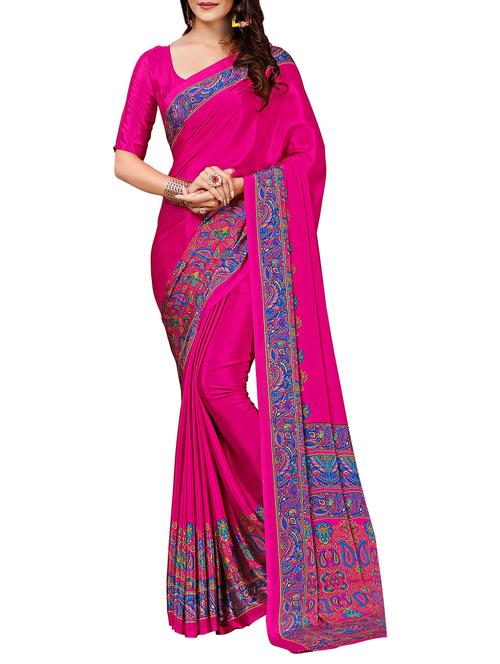 magenta crepe printed saree - 14507069 - Very Small Image - 1