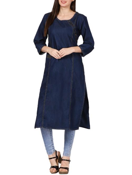 blue denim straight kurta - 14507098 - Very Small Image - 1