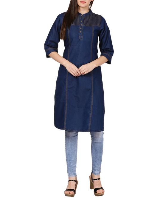 blue denim straight kurta - 14507099 - Very Small Image - 1