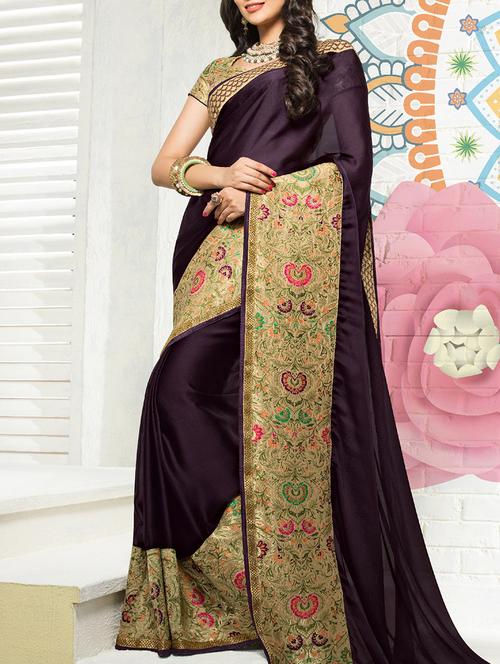 purple bordered saree with blouse - 14509490 - Very Small Image - 1