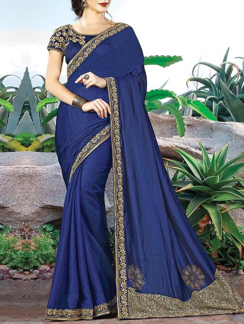 blue bordered saree with blouse - 14509502 - Very Small Image - 1