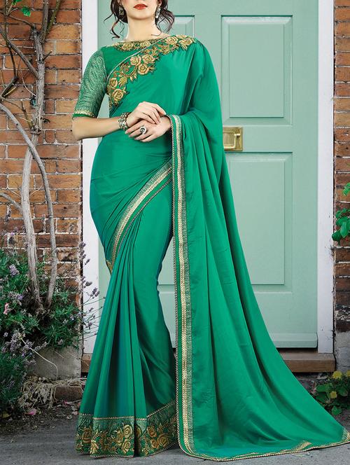 green bordered saree with blouse - 14509510 - Very Small Image - 1