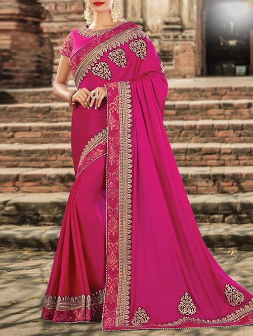 magenta embroidered saree with blouse - 14509532 - Very Small Image - 1