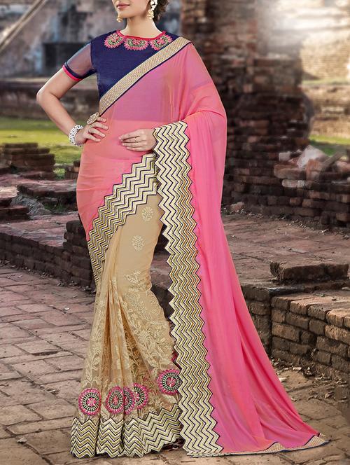 pink half & half saree with blouse - 14509535 - Very Small Image - 1