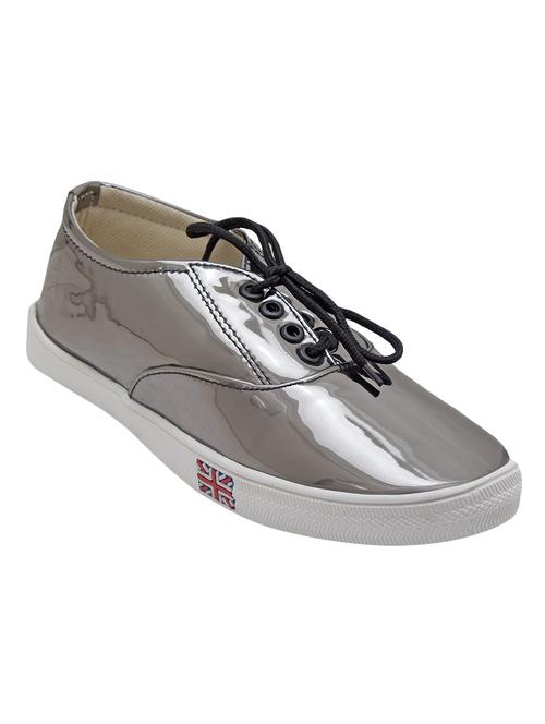 silver leatherette laceup sneakers - 14509555 - Very Small Image - 1