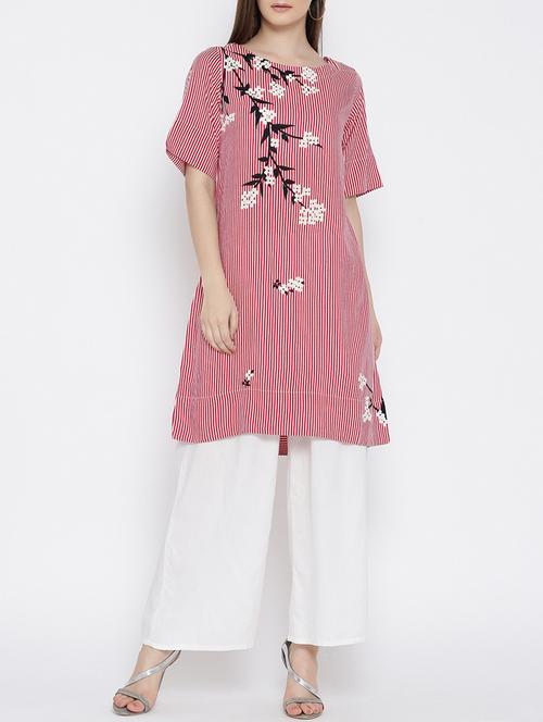 red rayon fusion kurta - 14509758 - Very Small Image - 1