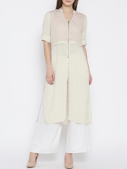 white cotton high slit kurta - 14509759 - Very Small Image - 1