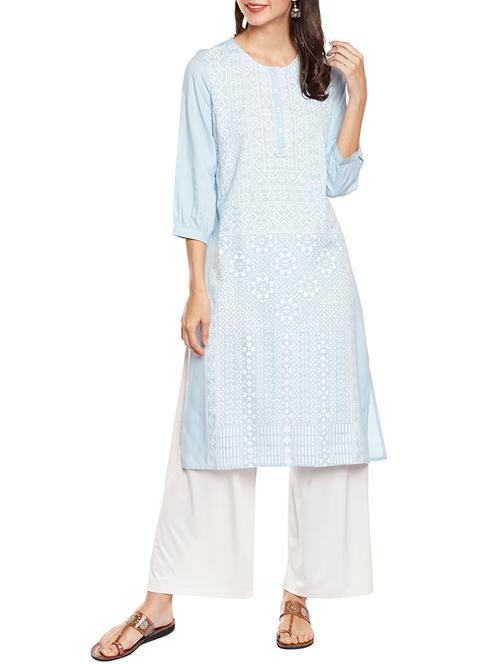 blue rayon straight kurta - 14509774 - Standard Image - 1