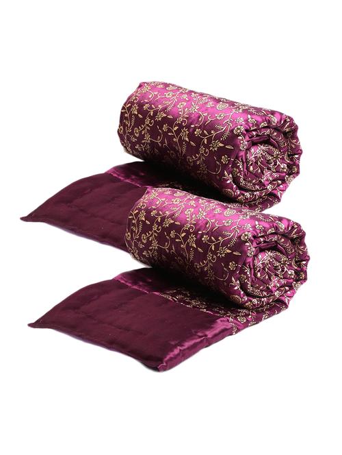 Purple & Golden Floral Print Single Bed Quilt- (Set of 2) - 14509805 - Very Small Image - 1