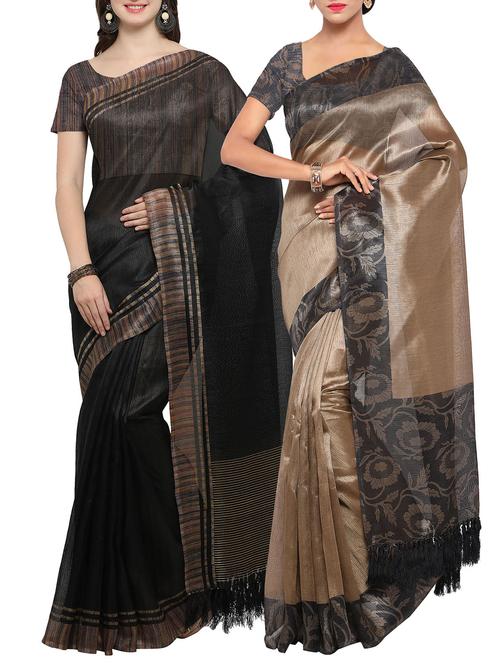Set of 2 Multicolored tussar silk bordered saree with blouse - 14509833 - Standard Image - 1