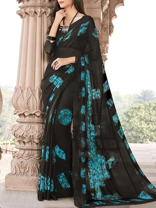 black printed saree - 14509867 - Very Small Image - 1