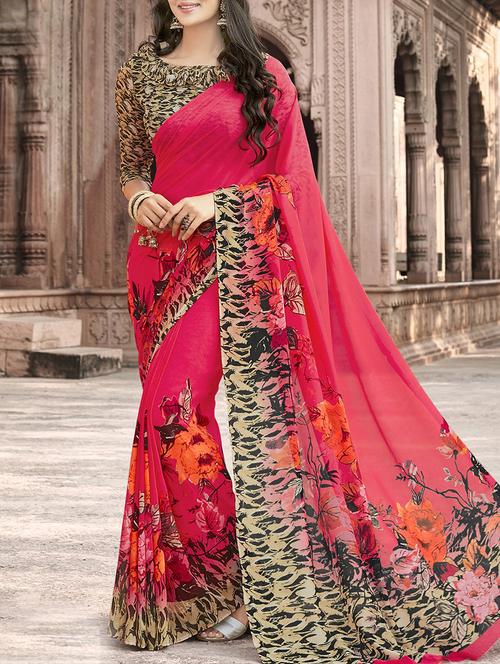 pink printed saree - 14509876 - Very Small Image - 1