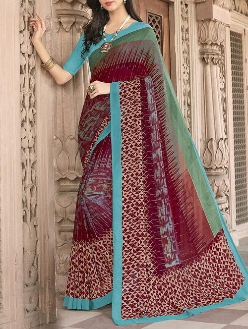 Multicolored printed saree - 14509878 - Very Small Image - 1
