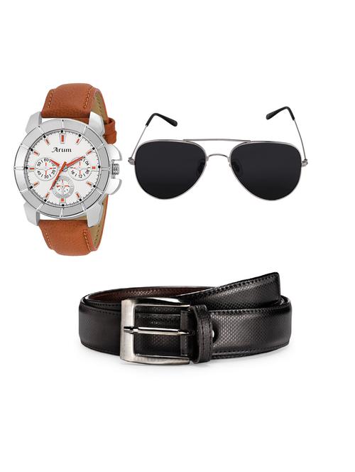 Arum Brown Stylish Watch with black sunglass,belt - 14509960 - Very Small Image - 1