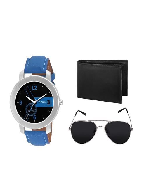 Arum Stylish Blue Smart Watch with black wallet and sunglass - 14509985 - Very Small Image - 1