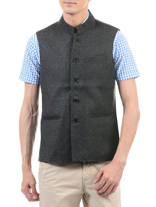 black cotton nehru jacket - 14509991 - Standard Image - 1