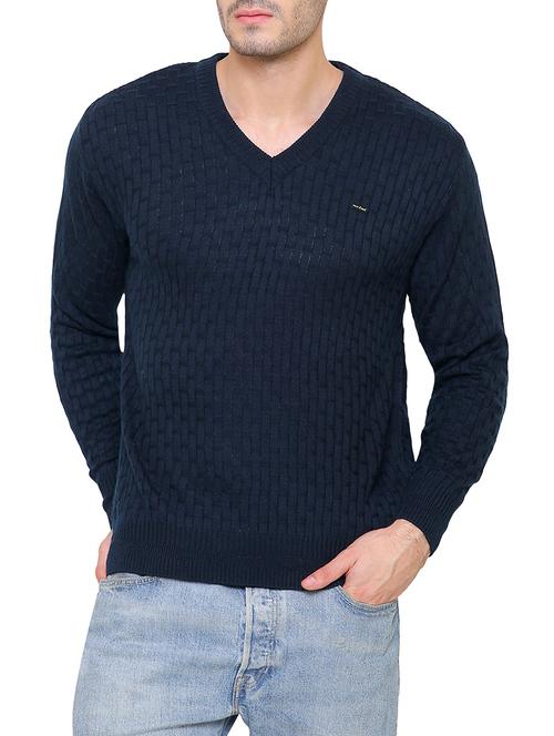 navy blue self design pullover - 14510033 - Standard Image - 1