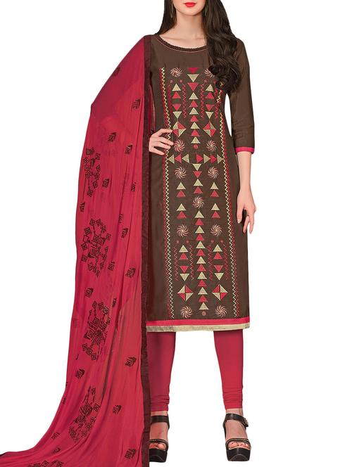 Embroidered unstitched churidaar suit - 14510043 - Very Small Image - 1