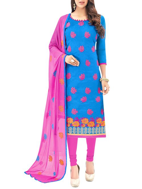 Embroidered unstitched churidaar suit - 14510054 - Standard Image - 1