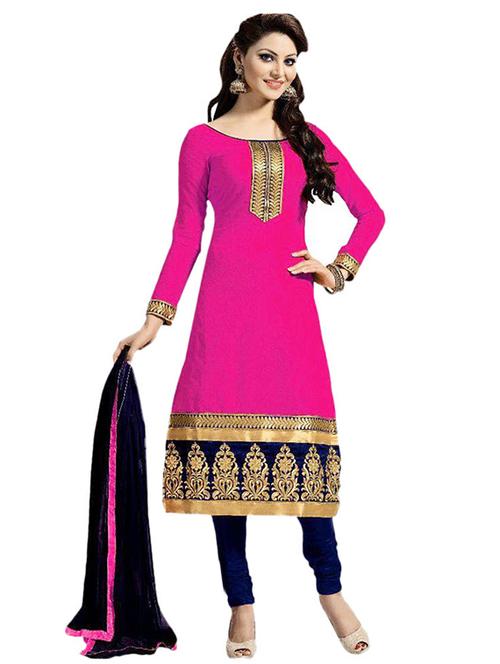 pink cotton unstitched dress material - 14510105 - Very Small Image - 1