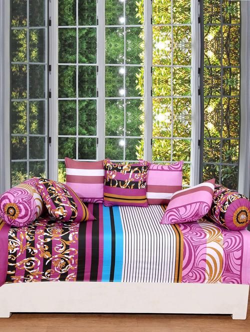 Cotton Diwan set with 5 cushions & 2 bolster cover - 14510259 - Very Small Image - 1