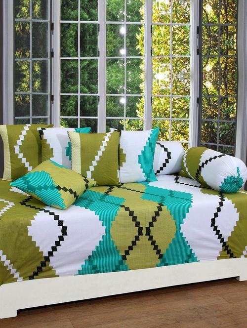 Cotton Diwan set with 5 cushions & 2 bolster cover - 14510263 - Very Small Image - 1
