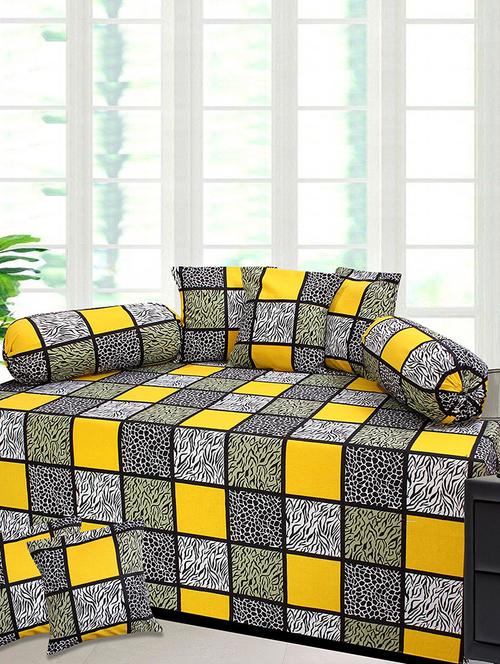 Cotton Diwan set with 5 cushions & 2 bolster cover - 14510274 - Very Small Image - 1