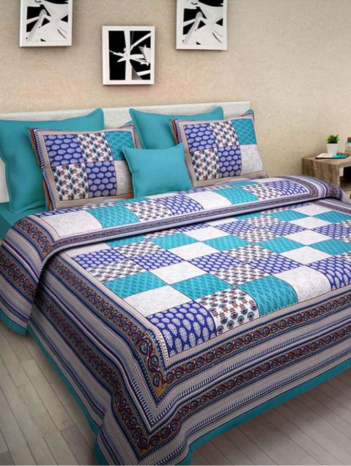 Cotton Jaipuri Printed Double Bed Sheets With 2 Pillow Covers - 14510345 - Very Small Image - 1