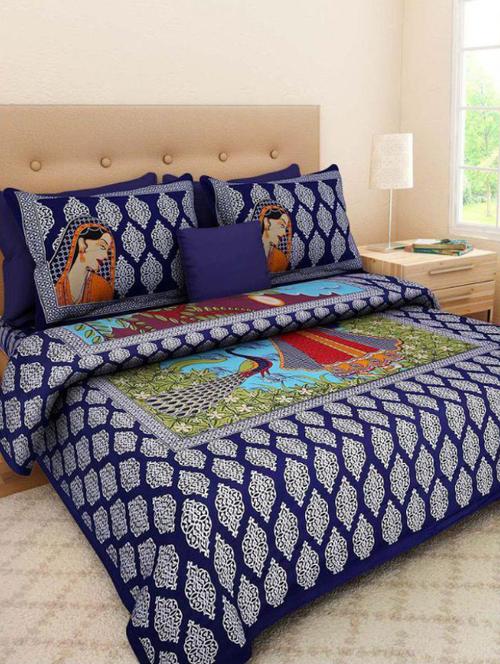 Jaipuri Printed Cotton Double Bed Sheet With 2 Pillow Covers - 14510351 - Very Small Image - 1