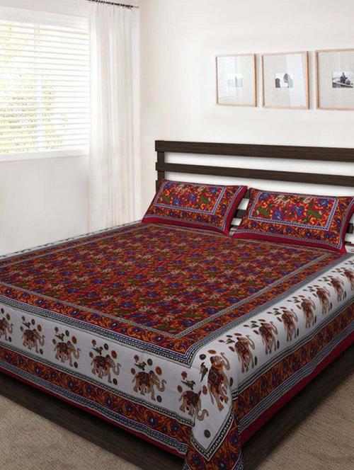 Cotton Jaipuri Printed Double Bed Sheets With 2 Pillow Covers - 14510358 - Very Small Image - 1