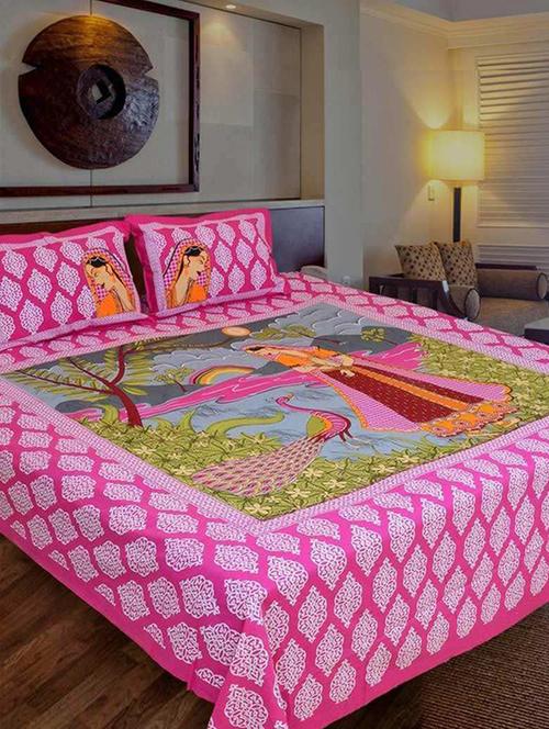 Cotton Jaipuri Printed Double Bed Sheets With 2 Pillow Covers - 14510360 - Very Small Image - 1
