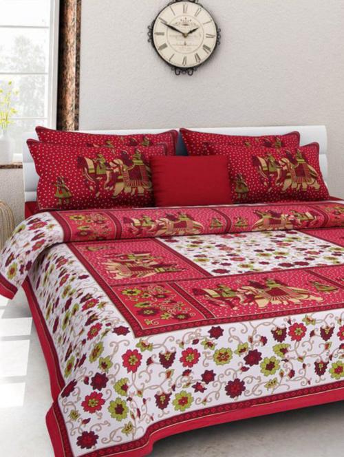 Jaipuri Printed Cotton Double Bed Sheet With 2 Pillow Covers - 14510361 - Very Small Image - 1