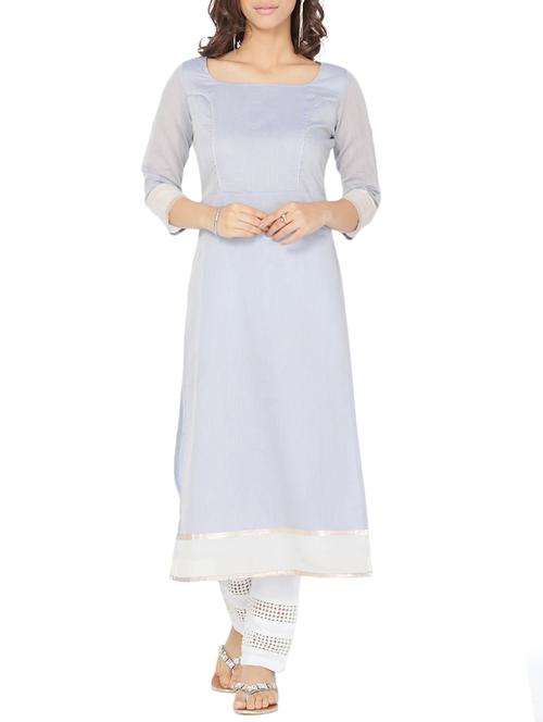 blue chanderi straight solid kurta - 14510652 - Standard Image - 1