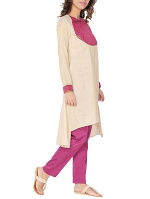 beige silk high low kurta - 14510654 - Standard Image - 2