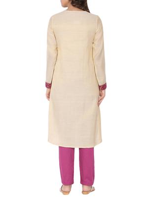 beige silk high low kurta - 14510654 - Standard Image - 3