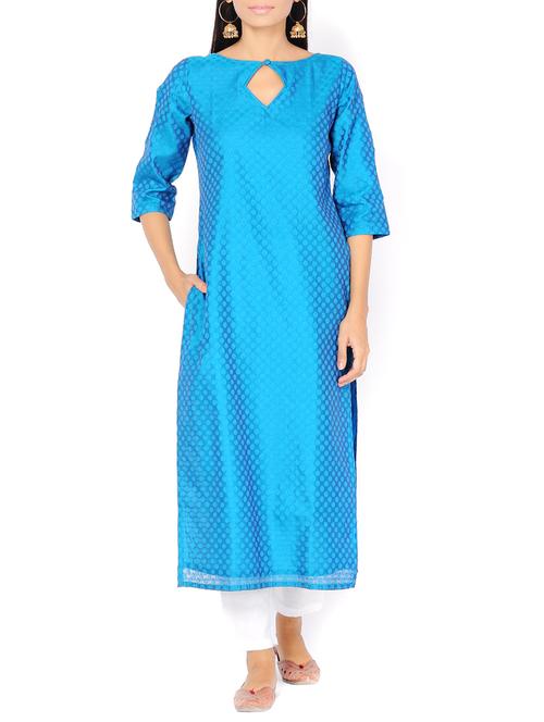 chanderi straight key hole kurta - 14510658 - Very Small Image - 1
