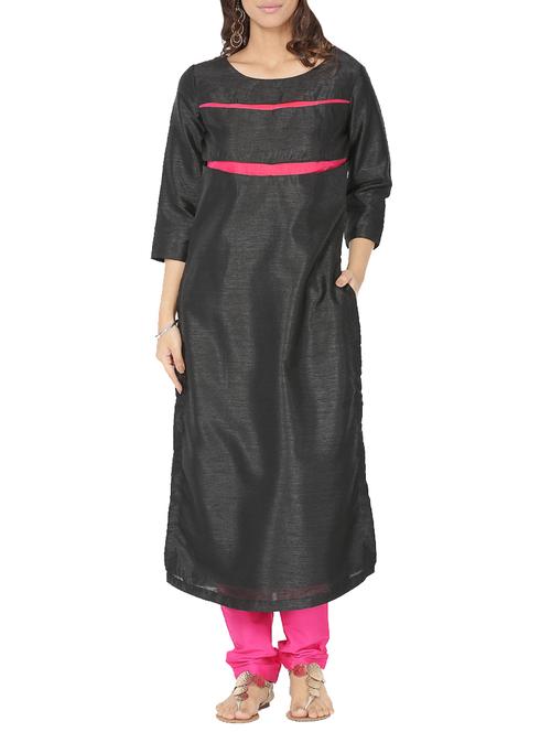 black art silk straight solid kurta - 14510672 - Standard Image - 1