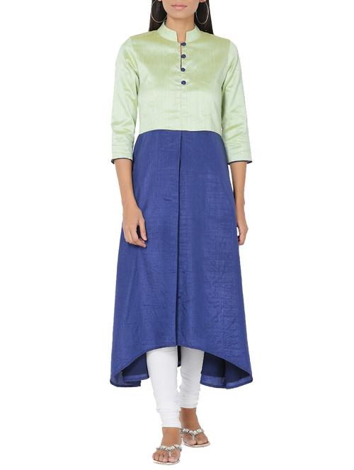 high low color block kurta - 14510674 - Standard Image - 1