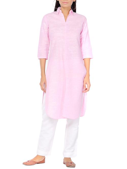 pink cotton straight solid kurta - 14510680 - Standard Image - 1