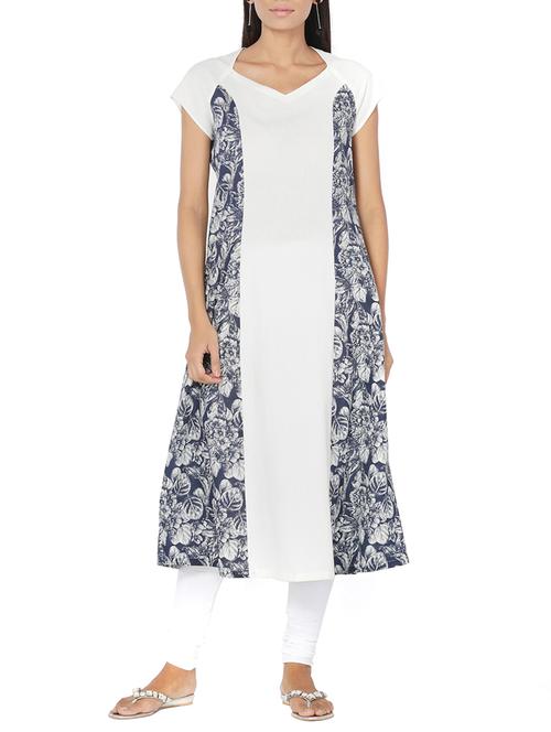 white cotton a-line kurta - 14510684 - Very Small Image - 1