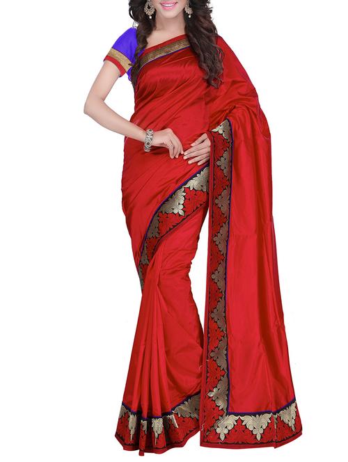 red art silk bordered saree with blouse - 14510801 - Very Small Image - 1