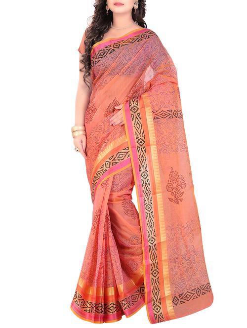 peach printed saree with blouse - 14510808 - Very Small Image - 1