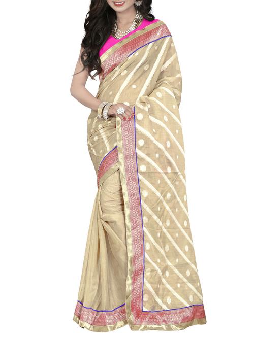 cream woven saree with blouse - 14510810 - Very Small Image - 1