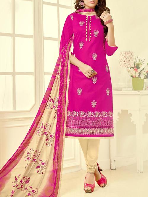 pink cotton un-stitched dress material - 14510868 - Very Small Image - 1